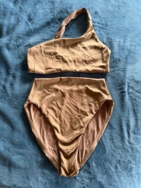 Left On Friday One-Shoulder High-Waist Bikini in Tan